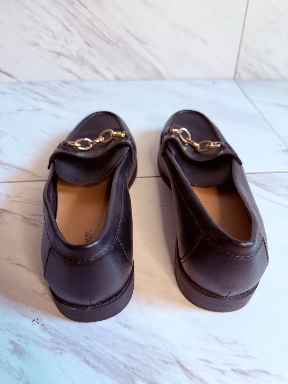 3/$50 Old Navy Black Faux Leather Gold Chain Slip On Loafers Shoes Size 9 Preppy